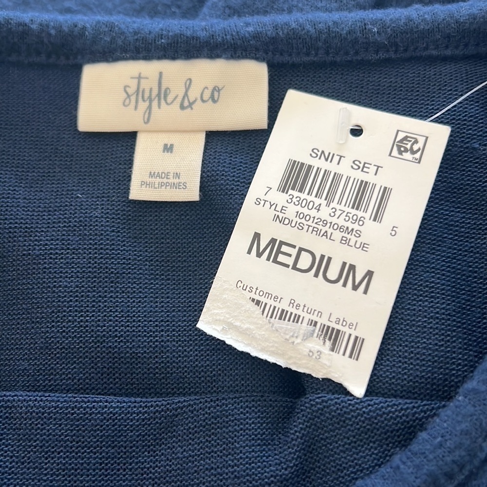 NWT Style & Co Step Hem Pullover Long Sleeve Top Medium Industrial Blue - Picture 2 of 4
